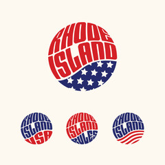 Rhode Island USA patriotic sticker or button set. Vector illustration for travel stickers, political badges, t-shirts.
