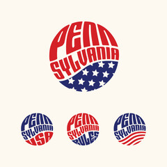 Pennsylvania USA patriotic sticker or button set. Vector illustration for travel stickers, political badges, t-shirts.