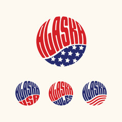Alaska USA patriotic sticker or button set. Vector illustration for travel stickers, political badges, t-shirts.