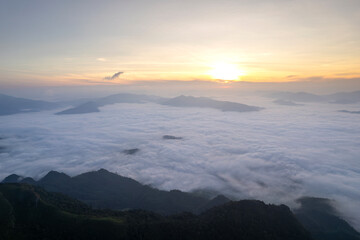 Top view Landscape of Morning Mist with Mountain Layer at Meuang Feuang