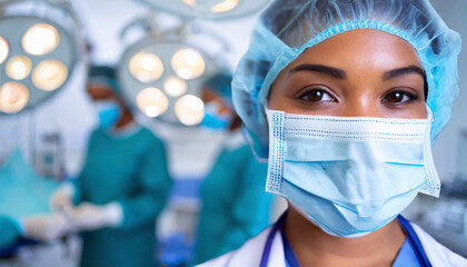 Fototapeta na wymiar Portrait of female surgeon looking at camera in operation room at hospital