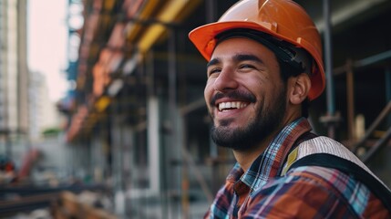 Civil Engineer Hispanic smiling with Constuction backgrounds