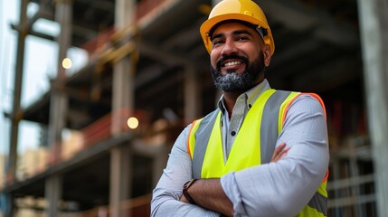 Fototapeta na wymiar Civil Engineer Hispanic smiling with Constuction backgrounds