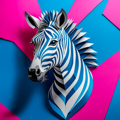 zebra made of paper on the abstract background.