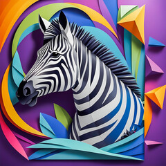 Fototapeta na wymiar zebra made of paper on the abstract background.