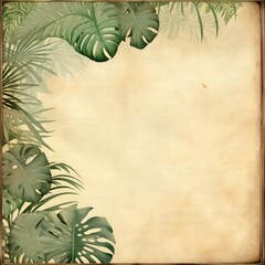 Vintage Monstera leaves paper background featuring a grunge aesthetic.