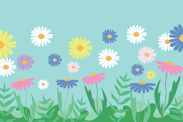 Floral background. Template with daisies for cards, covers, different designs.