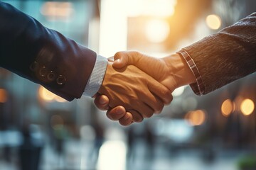 Image of business people shaking hands Blurred background, concept of deal, doing business.