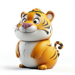 A cute fat tiger character design, in style of POP MART, 3D style,super details,isolated on white background, OC render --v 6.0