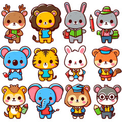 Cute animals characters in school