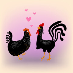 Cartoon chicken hen rooster character icon poultry farm animal collection vector illustration.