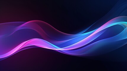 Dark abstract background with glowing wave. Shiny moving lines design element. Modern purple blue gradient flowing wave lines. Futuristic technology concept. Vector illustration. Generative Ai