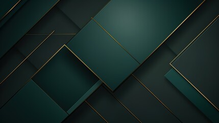 Dark green abstract background with gold lines and shadow. Geometric shape overlap layers. Transparent squares. Modern luxury rounded squares graphic pattern banner template design. Generative Ai - obrazy, fototapety, plakaty