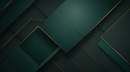 Foto op Plexiglas Dark green abstract background with gold lines and shadow. Geometric shape overlap layers. Transparent squares. Modern luxury rounded squares graphic pattern banner template design. Generative Ai © mahaart
