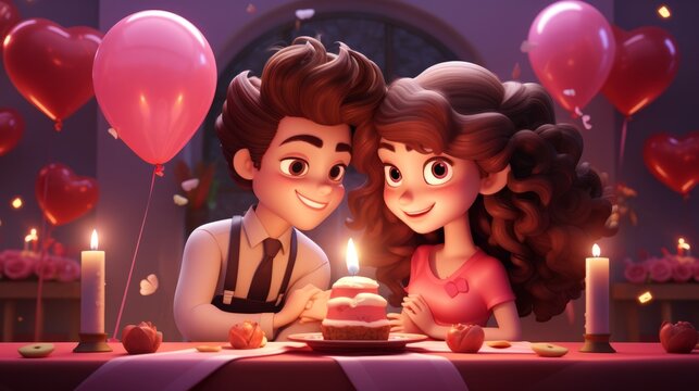 Cute couple celebrating Valentine's day dinner date - Powered by Adobe