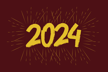 Happy New Year 2024 with calligraphic and brush painted text effect. Vector illustration background for new year's eve and new year resolutions and happy