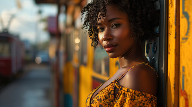 Beautiful African Woman Using An ATM Beautiful Young Woman Withdraws Money From A Credit Card At An ATM.