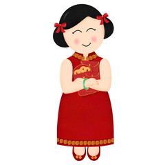 Chinese girl holding red envelope for Chinese New Year