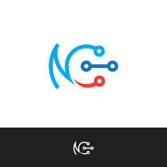 Initial N and C letter with dot connected icon logo design illustration