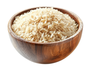 Wooden bowl with rice isolated on transparent background