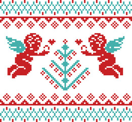 seamless pattern with valentine heart cupid goddess of love. pixel pattern. cross stitch