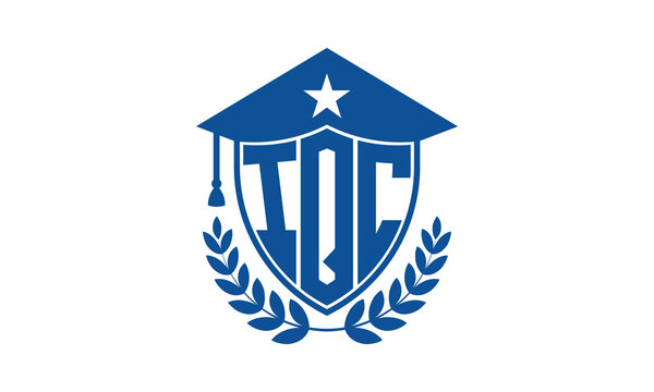 IQC three letter iconic academic logo design vector template. monogram, abstract, school, college, university, graduation cap symbol logo, shield, model, institute, educational, coaching canter, tech