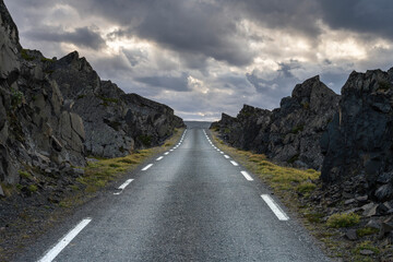 A road through rugged landscape, Norwegian Scenic Route Varanger, Båtsfjord, Norway