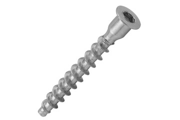 Screw  isolated on white background. Macro shot metal self-tapping screw. Chromed screw bolt isolated. Nuts and bolts. Tools for work.