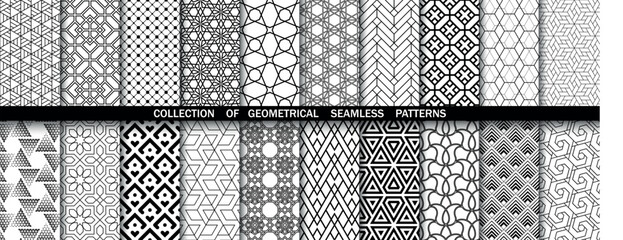 Geometric set of seamless black and white patterns. Simple vector graphics