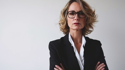Middle age businesswoman standing against white background