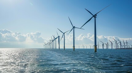 Offshore Windmill farm in the ocean