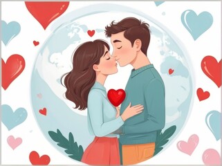 Cute cartoon couple Valentine's day sticker