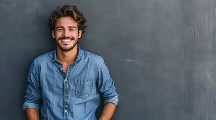 Portrait of a handsome man smiling against grey background 