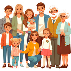Portrait of big happy family with children, mother, father, grandfather and grandmother