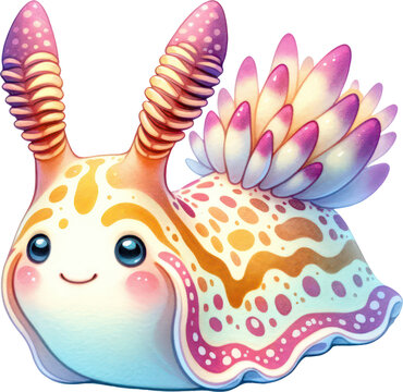 recommend clip art: Nudibranch Sea Slugs, Watercolor Cute Drawing Nudibranch Sea Slugs Sea life animals, nursery style, PNG