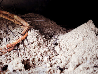 Lent Season,Holy Week, Ash Wednesday and Good Friday Concepts - crown of thorns with ash background. Stock photo.