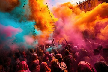 Color explosion during a vibrant Holi festival celebration