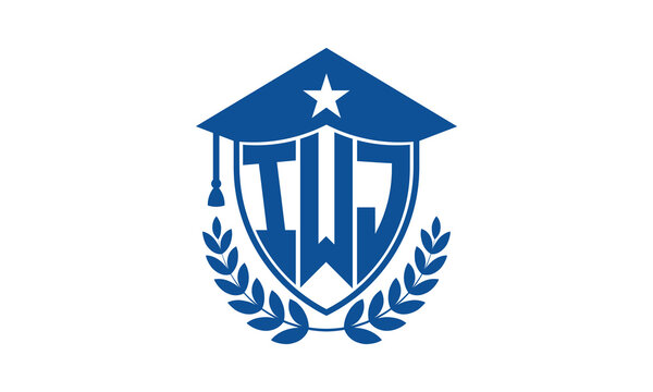 IWJ three letter iconic academic logo design vector template. monogram, abstract, school, college, university, graduation cap symbol logo, shield, model, institute, educational, coaching canter, tech