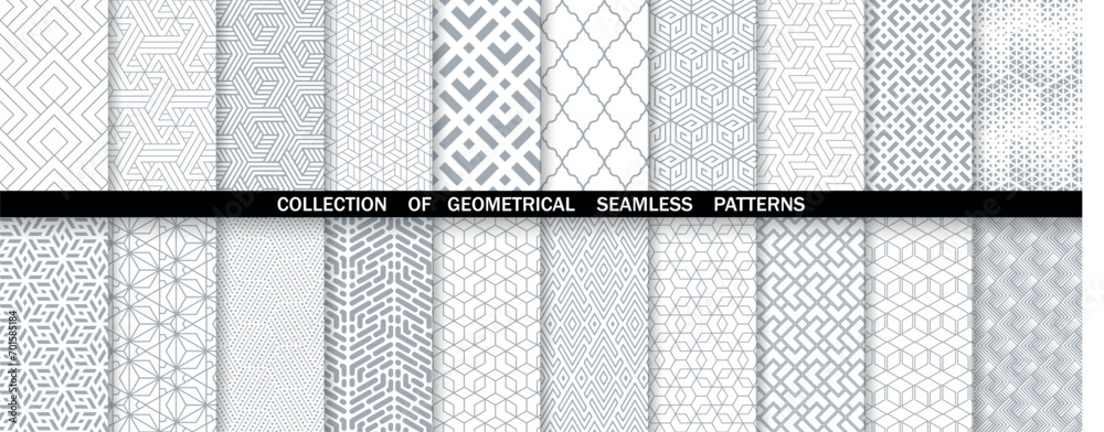 Aufkleber Geometric set of seamless gray and white patterns. Simple vector graphics.