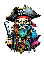 Pirate cartoon character design illustration on transparent background