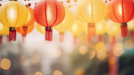 Chinese new year lantern on red bokeh background,chinese newyear banner