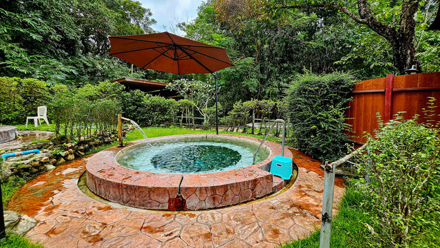 Relaxing natural hot spring pools surrounded by nature has been a popular attraction among locals. The healing powers of hot springs have been natural treatment. Ranong, Thailand, January 1