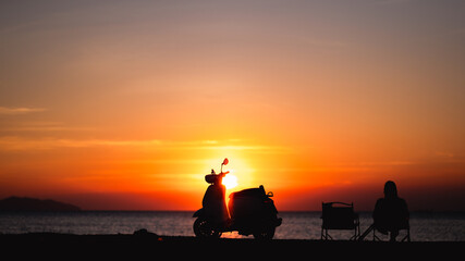 Fototapeta na wymiar silhouette of a person on the beach travel concept 