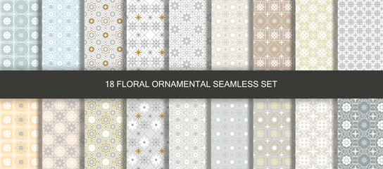 Oriental patterns seamless vintage 18 set with india turkish persia. - 701586952