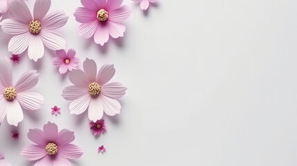 paper flower copy space background Blooming template of origami mockup décor Generative AI illustration of top view of composition of different bright gerbera flowers on black background, Generativ Ai