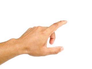 Men's hands making gestures like I'm pointing at something. or touch the phone screen Isolated on white background.