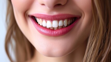  woman's mouth and teeth with dental and grin, happiness with beauty and oral hygiene. Female model's health, fitness, and happiness in the studio, orthodontics, and lips with shine