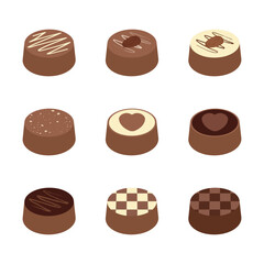Collection of vector chocolate elements on white background. Valentine's Day chocolate decorative elements.