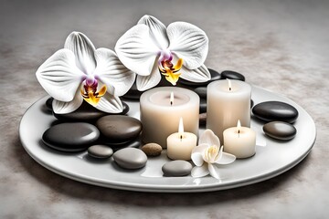 Fototapeta na wymiar spa still life with flowers and candles
