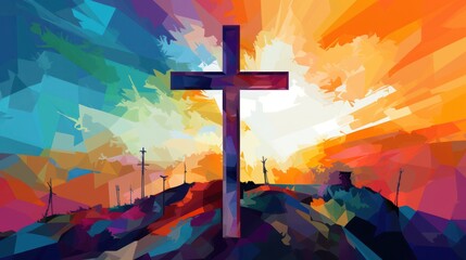 Painting of the Cross in Golden Lights